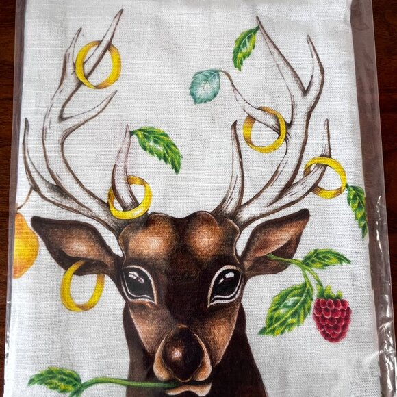 NWT Anthropologie LOU ROTA Dish Tea Towel 12 Twelve Days Christmas Reindeer New - Picture 3 of 5